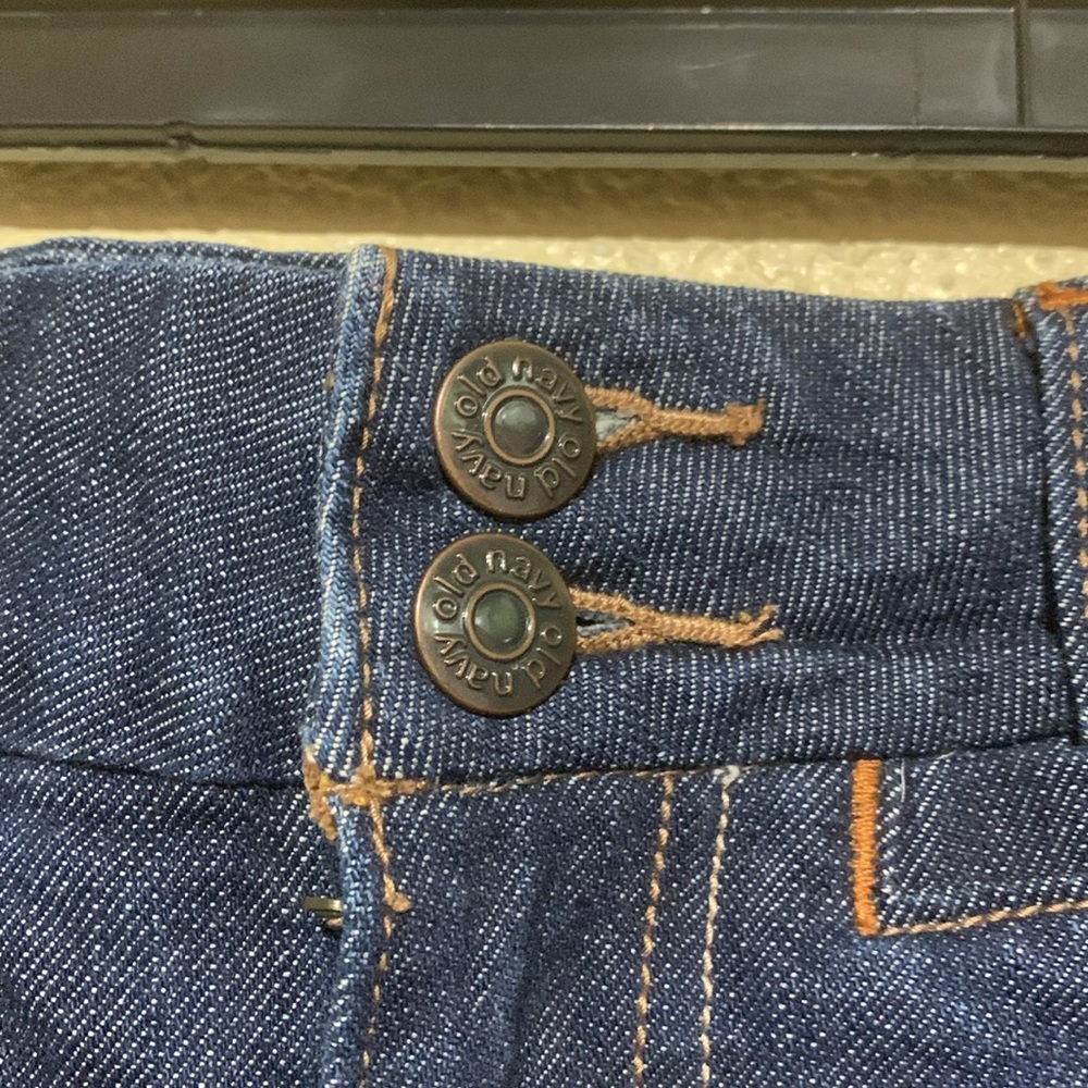 Old Navy Jean Skirt 6 Midi Blue Front Zipper w/Buttons Cotton Spandex Pockets - Picture 6 of 13